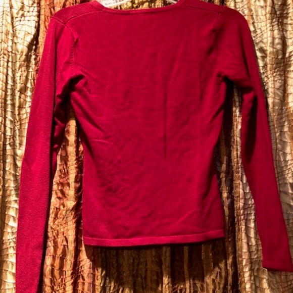 Burgundy V-Neck Cardigan - Picture 2 of 2